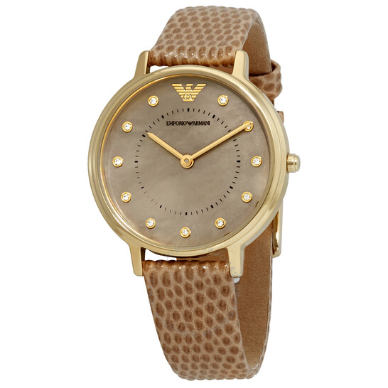 Emporio Armani Women’s Quartz Brown Leather Strap Taupe Mother of Pearl Dial 32mm Watch AR11151