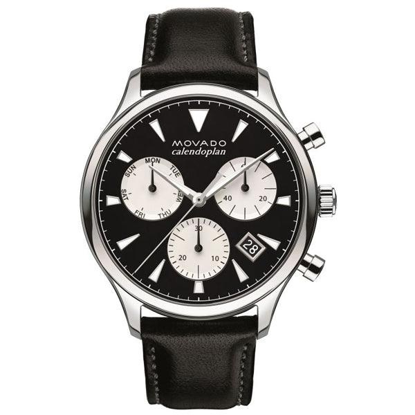 Movado Men’s Swiss Made Quartz Leather Strap Black Dial 43mm Watch 3650005
