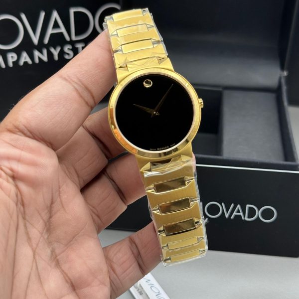 Movado Men’s Swiss Made Quartz Gold Stainless Steel Black Dial 38mm Watch 0607294