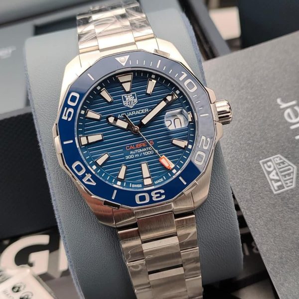 Tag Heuer Aquaracer Men’s Automatic Swiss Made Silver Stainless Steel Blue Dial 41mm Watch WAY211C.BA0928