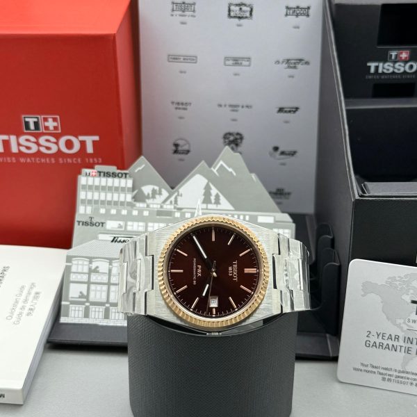 Tissot PRX Powermatic 80 Rose Gold Bezel Brown Dial Automatic Mens Watch T9314074129100