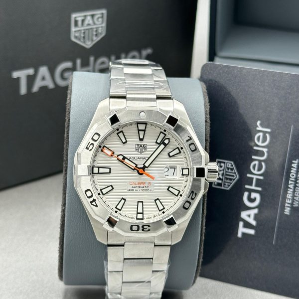 Tag Heuer Aquaracer Men’s Automatic Swiss Made Silver Stainless Steel White Dial 43MM Watch WAY2013.BA0927