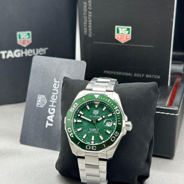 Tag Heuer Aquaracer Men’s Automatic Swiss Made Silver Stainless Steel Green Dial 43MM Watch WAY201S.BA0927