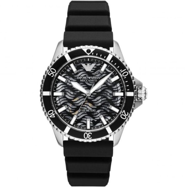 Emporio Armani Men’s Automatic Black Silicone Strap Black Dial 42MM Watch AR60062